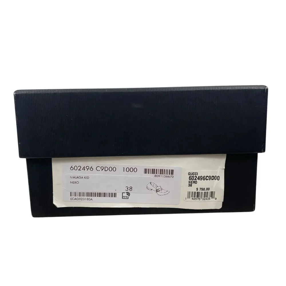 Gucci Double GG Logo Square Toe Slip On Leather Loafer Black Size 38 - Picture 16 of 16